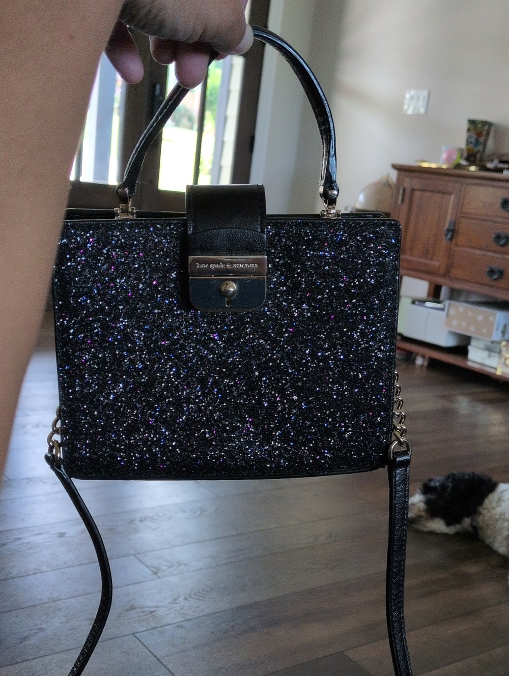 kate spade Black Glitter Top-Handle Satchel with Purple Sparkle